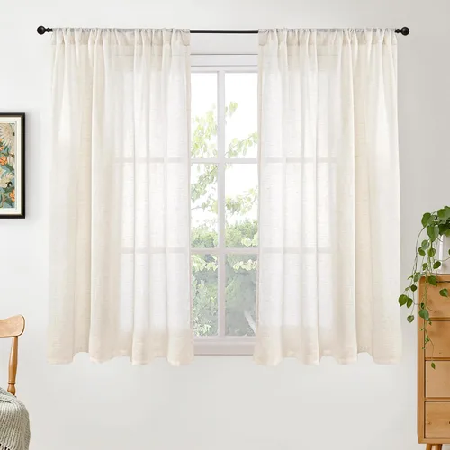 Miniatura 59 de BGment Cortinas de lino café de 30 pulgadas de largo para ventana pequeña, cortinas de media ventana beige semitransparentes ligeras con bolsillo