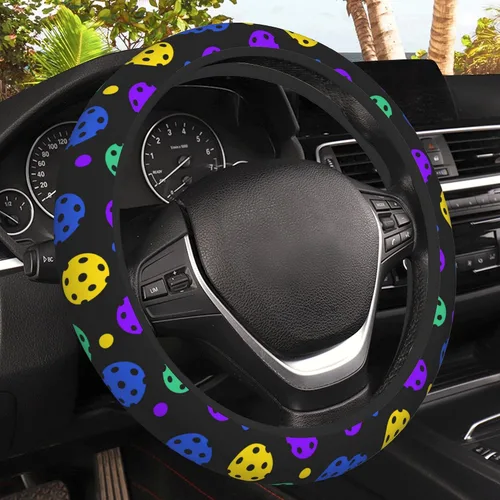 Miniatura 15 de Funda de volante con puntos negros abstractos, protector elástico antideslizante para volante, decoración interior de automóvil para mujeres