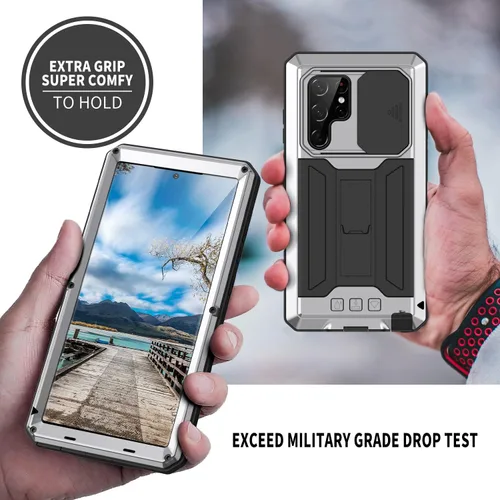Miniatura 3 de MIYI - Funda protectora rígida para Samsung Galaxy S22 Ultra 5G, aluminio para exteriores, de metal Gorilla Glass a prueba de golpes, militar
