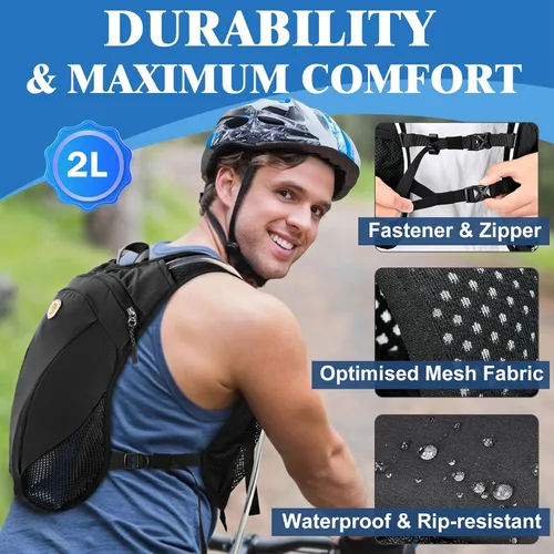 Miniatura 6 de Mochila de Hidratación con Bolsa de Agua de 2 L, Chaleco Ligero y Transpirable para Correr para Hombre, Paquete de Agua Ajustable con Correas