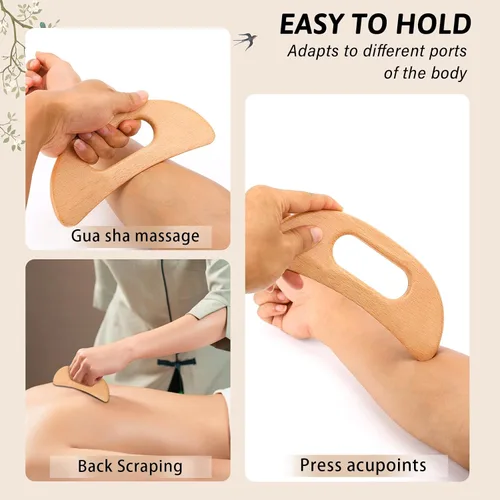 Miniatura 4 de Body Gua Sha Tool Masajeador de drenaje linfático de madera, herramienta de masaje Gua Sha, herramienta de masaje para raspar muscular, tablero