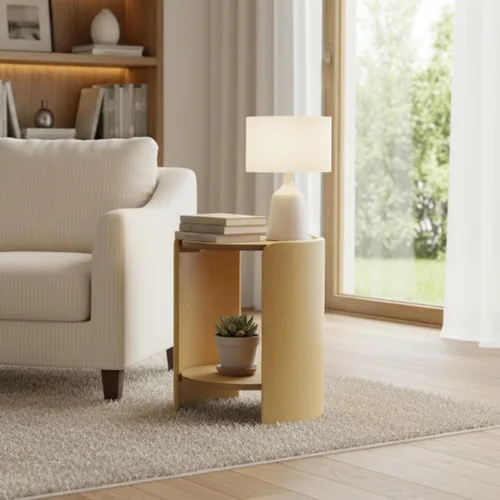Miniatura 8 de DUOMAY Mesa auxiliar de madera, mesa auxiliar redonda de 15.5 pulgadas de ancho con estante de almacenamiento, mesita de noche moderna de mediados