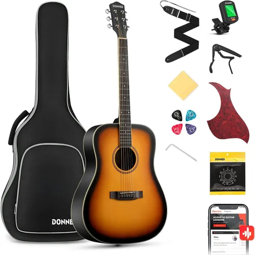 Miniatura 12 de Donner guitarra acústica negra para principiantes, adultos, adolescentes, kits de iniciación - Juego completo de guitarra acústica