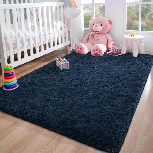 Miniatura 25 de Foxmas - Alfombra para centro de habitación, esponjosa y ultrasuave, para dormitorio, habitación de los niños, habitación del bebé, afelpada, Azul
