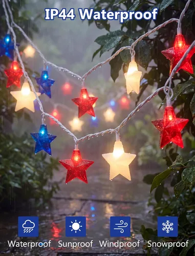 Miniatura 3 de Guirnalda de 10 luces LED de color rojo, blanco y azul para exteriores, 8.5 pies, luces decorativas para el 4 de julio, impermeables, conectables