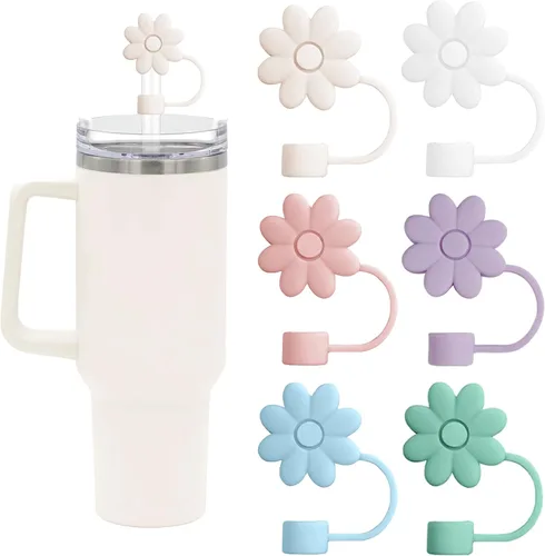 Cubiertas de pajita con flores para tazas Stanley de 30 y 40 oz, accesorios para termos de silicona, tapas de pajita rosa y morada a prueba de