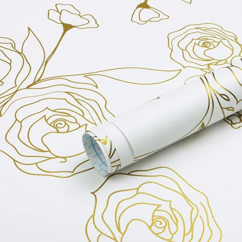 Miniatura 22 de Safiyya Papel tapiz de 118 x 17.3 pulgadas, papel de contacto dorado y azul, papel tapiz floral, autoadhesivo, extraíble, para cubrir dormitorios