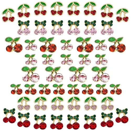 Miniatura 16 de 40 dijes de uñas de cereza 3D con diamantes de imitación para arte de uñas, gemas brillantes con brillantina para uñas, rebanadas de uñas kawaii
