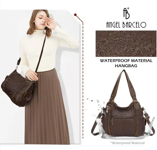Miniatura 98 de Angel Barcelo - Bolsa de hombro amplia para mujer, diseño Hobo, cuero lavado