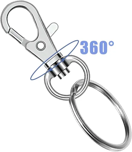 Miniatura 4 de 100 llaveros giratorios de alta calidad con llaveros, clip de llavero de metal y llavero, 50 ganchos para llaveros y 50 llaveros para cordón, Plata