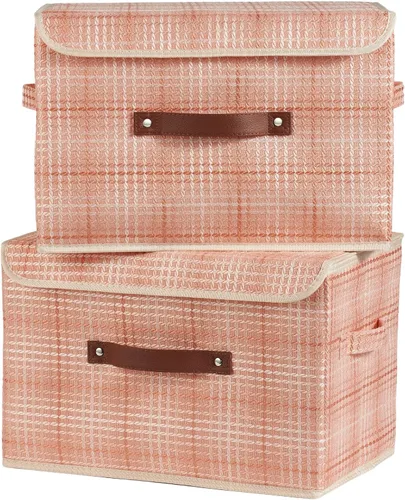 Miniatura 10 de Cajas de almacenamiento con tapa, contenedores de almacenamiento de tela de lino y algodón, contenedores organizadores, cestas decorativas plegables