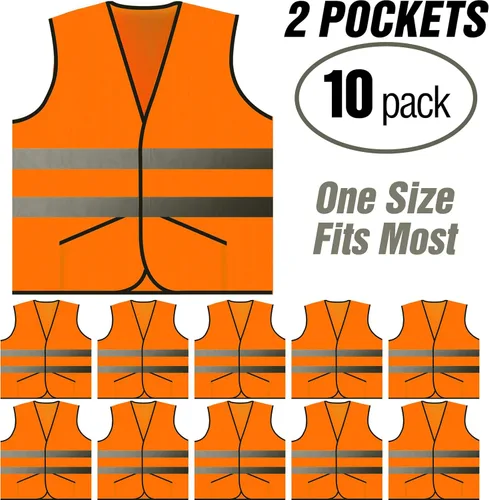 Miniatura 7 de PeerBasics Chaleco de seguridad de bolsillo Paquete a granel reflectante de alta visibilidad para hombres y mujeres Naranja