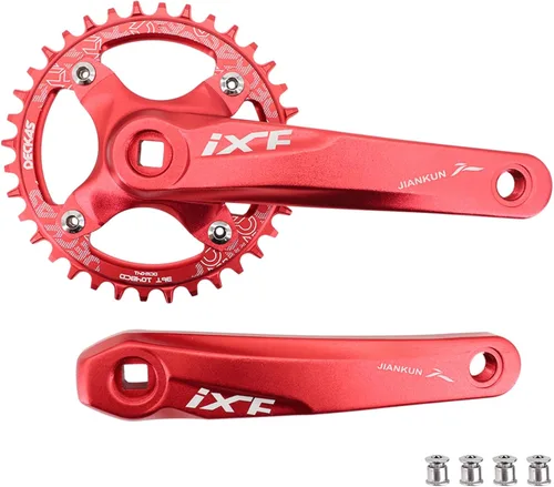 Miniatura 10 de DJC MTB - Juego de bielas cuadrado con agujero cónico 104BCD con plato 32 34 36 38T 6.693 in 6.890 in Bielas aluminio negro rojo