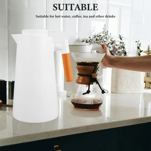 Miniatura 5 de Yardwe Jarra térmica de doble pared aislada al vacío con mango de madera, pequeña jarra aislada para bebidas calientes o frías, mantiene caliente