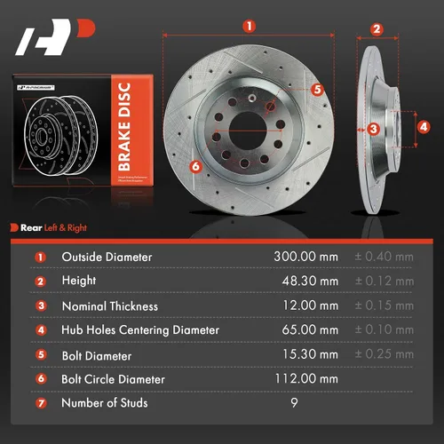 Miniatura 5 de A-Premium Rotores de freno de disco perforados y ranurados traseros de 11.81 pulgadas (11.811 in) compatibles con modelos seleccionados
