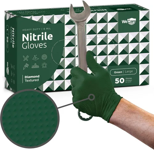 WECARE Guantes de nitrilo de 8 mil, guantes de mecánico resistentes, con agarre de diamante, guantes desechables sin polvo ni látex