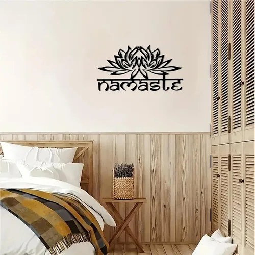 Miniatura 2 de DUOOLN Decoración de Pared de Mandala de Metal, Arte de Pared de Metal de Flor de Loto Moderna Negra, Decoración de Meditación Espiritual de Loto