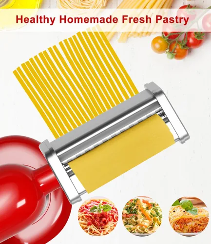 Miniatura 6 de 3 piezas de accesorios para máquina de pasta para todos los mezcladores KitchenAid, accesorios para pasta que incluyen rodillo de pasta, cortador