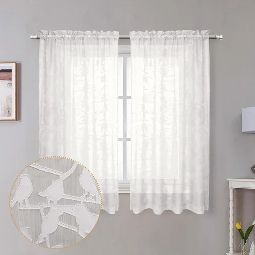 Miniatura 61 de OVZME Anji - 2 paneles de cortinas traslúcidas de gasa marrón de 72 pulgadas de largo para dormitorio, doble bolsillo para barra, tela ligera