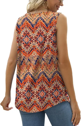 Miniatura 58 de Saloogoe - Camisetas sin mangas veraniegas para mujeres, plisadas con cuello cuadrado y dobladillo curvado, blusas de ajuste holgado con movimiento