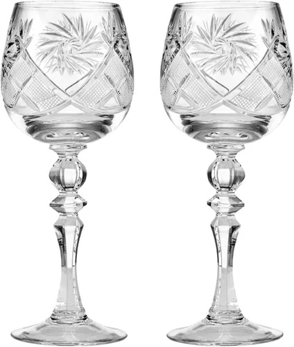 Miniatura 3 de Neman Juego de 2 copas de vino clásicas de cristal vintage hechas a mano en un tallo, cristalería antigua