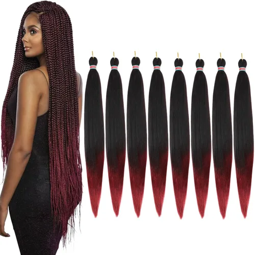 Miniatura 54 de Extensiones de cabello para trenzar verde+verde claro, preestiradas, 2 paquetes, con cabello plumoso pre-trenzado, extensiones de cabello