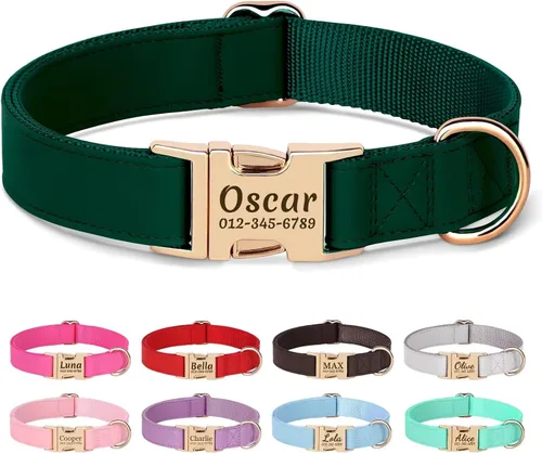 Miniatura 12 de PET ARTIST Collares de perro personalizados, collar de perro rosa grabado personalizado con etiqueta de nombre silenciosa, hebilla dorada
