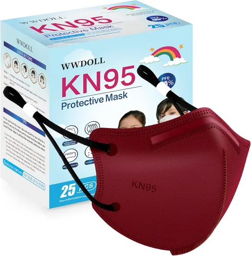 Miniatura 9 de WWDOLL Mascarillas KN95 para niños, paquete de 25 unidades, mascarillas KN95 transpirables de 5 capas para niños, color negro