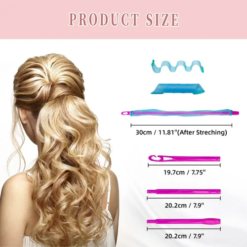 Miniatura 3 de 60 rizadores de pelo sin calor, kit de peinado en espiral y ondulado, 2 estilos, rizadores sin calor con 2 ganchos para mujeres y niñas, cabello