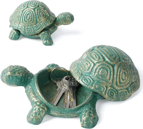 Miniatura 10 de Notakia Ocultador de llaves de tortuga de hierro fundido para decoración de jardín, ocultar un llavero para llaves, joyas y baratijas, caja