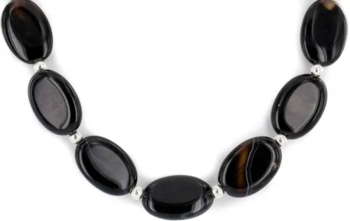 Miniatura 3 de $280 Etiqueta al por menor Plata Navajo Negro Onyx Collar Nativo Americano 790106-102 Hecho por Loma Siiva, Metal Piedra, Ónix