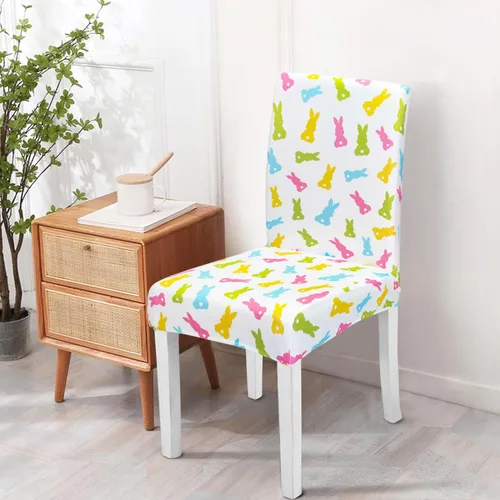 Miniatura 5 de Juego de 4 fundas para sillas de comedor de Pascua, fundas coloridas para sillas Parsons, conejos, conejos, fundas de asiento de silla