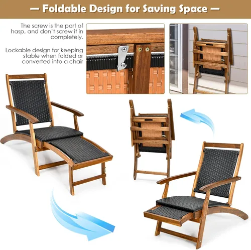 Miniatura 7 de COSTWAY Marco de madera plegable de la silla de salón de la rota del patio W/el reposapiés retráctil