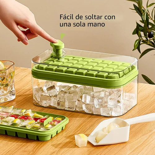Miniatura 4 de Bandeja para cubitos de hielo con tapa y contenedor, paquete de 2 para congelador, molde para 64 cubitos de hielo (verde)