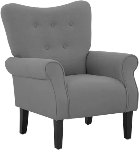 Miniatura 16 de YOLENY - Silla decorativa moderna, con respaldo alto, sillón tapizado con botones de tela, sofá individual con patas de madera para sala de estar