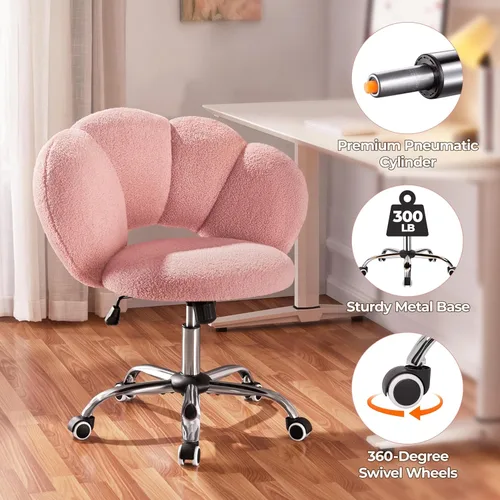 Miniatura 8 de Yaheetech Boucle - Silla de escritorio tapizada en forma de nube, silla de tocador ajustable para oficina en casa, silla de computadora con ruedas