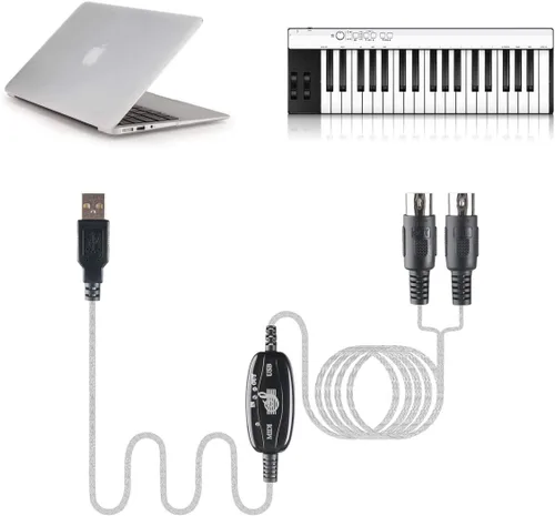 Miniatura 5 de TENINYU Convertidor de cable USB a MIDI 2 en 1 PC a sintetizador Interfaz de teclado de estudio de música, cable adaptador de enchufe de cable, 16