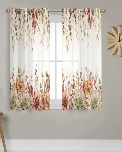 Miniatura 3 de Cortinas traslúcidas de hojas de eucalipto de 39 pulgadas de largo, juego de 2 paneles de cortinas para cocina, dormitorio, sala de estar, pasillo