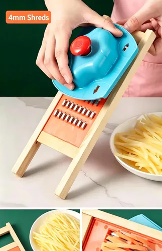 Miniatura 4 de Rallador coreano de zanahoria, rallador de verduras de madera con protector de mano, triturador de acero inoxidable de 0.157 in para repollo
