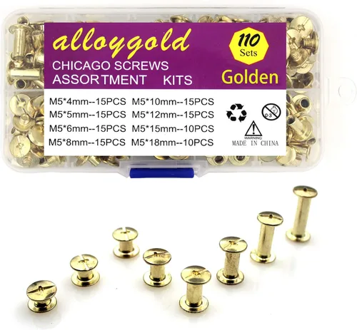 Miniatura 22 de Juego de 90 tornillos de acero inoxidable 304 Chicago de cuero, 7 tamaños de remaches para manualidades, ropa, zapatos, cinturones, bolsas