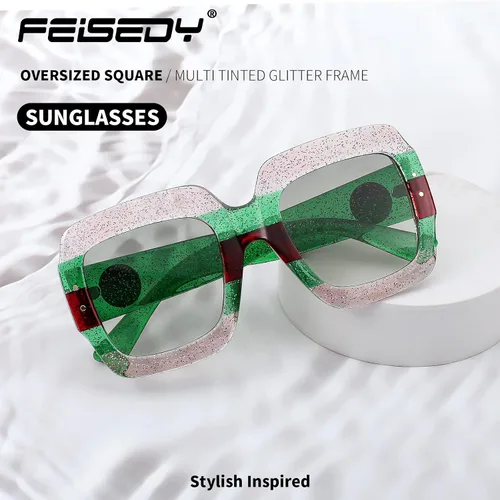 Miniatura 4 de Feisedy B2276 Gafas de sol cuadradas de gran tamaño con marco de brillantina multicolor