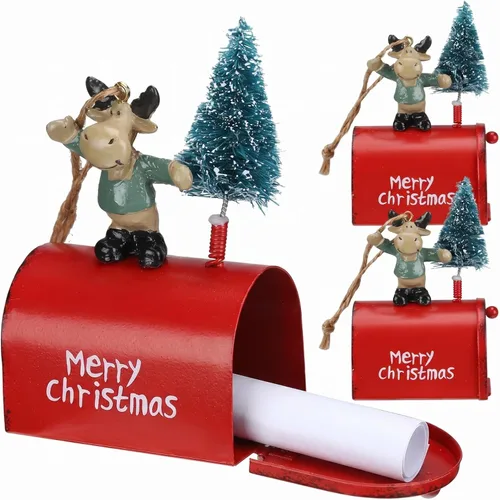 Miniatura 10 de Soaoo 3 piezas de mini buzón de correo adornos para árbol de Navidad, divertidos soportes para dinero, adornos de letras a Santa buzón de Navidad