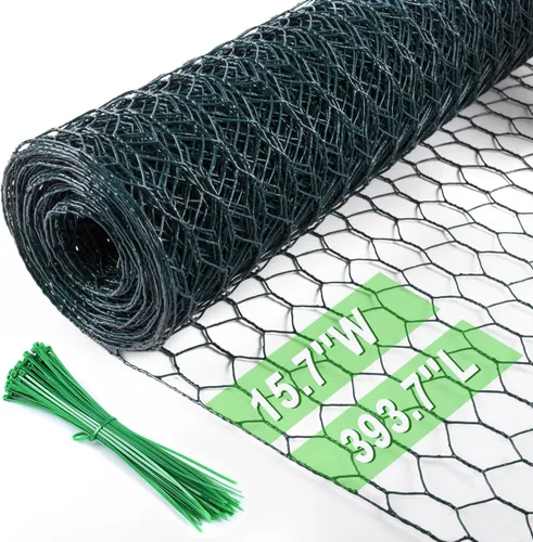 Miniatura 15 de Alambre de pollo de 13.7 pulgadas x 393.7 pulgadas, malla galvanizada hexagonal para jardín, valla de jardín para mascotas, conejos, pollos con 100