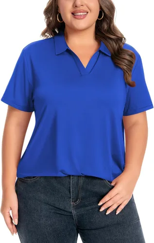 Miniatura 7 de Idtswch Camisa polo de manga corta con cuello en V para mujer, de secado rápido, UPF 50+, informal, para trabajo, golf, talla XL - 6XL