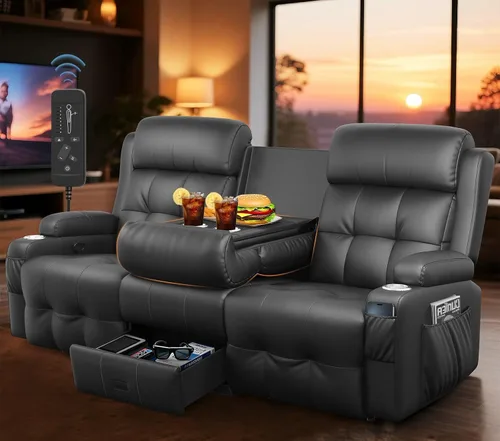 Miniatura 14 de Sofá reclinable biplaza, asiento de cine en casa de 4 plazas, sofá reclinable con USB, consola central, sillón reclinable de pared para caravana