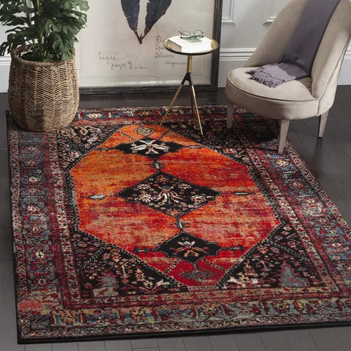 SAFAVIEH Vintage Hamadan Collection - Alfombra de área de 6 pies 7 pulgadas x 9 pies, naranja y multicolor, diseño oriental tradicional persa, no