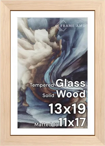 Frame Amo Marco de póster de madera maciza de 13 x 19 pulgadas, color natural, tapete blanco para imagen de 11 x 17 pulgadas, parte frontal de