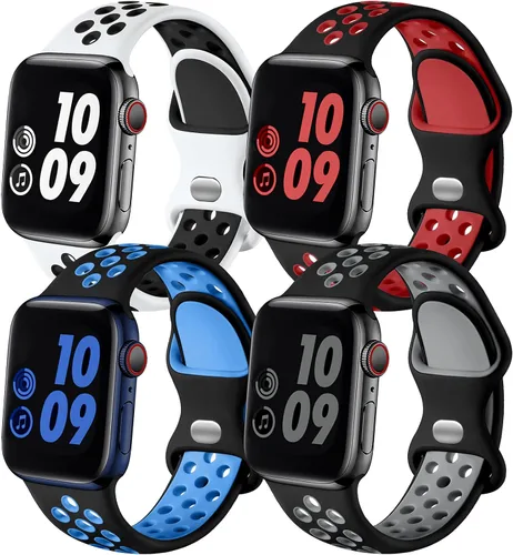 Miniatura 11 de Adorve 4 Pack Sport Bands Compatible with Apple Watch Bands for Men Women 49mm 46mm 45mm 44mm 42mm 41mm 40mm 38mm,Breathable Soft Silicone Strap for