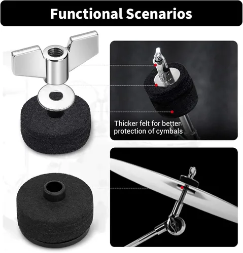 Miniatura 3 de 36 accesorios de repuesto para platillo, fieltros de embrague, almohadillas de fieltro para platillos de tambor, incluye tuercas de ala y arandelas