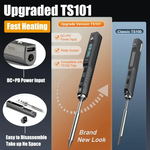 Miniatura 2 de Kit de estación de soldador original TS101 de UY CHAN, actualizado de TS100, DC 65W, PD 45W, mini soldador eléctrico portátil inteligente